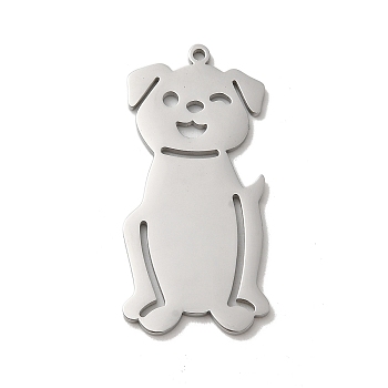 304 Stainless Steel Pendants, Laser Cut, Dog Charm, Stainless Steel Color, 39.5x18x1.5mm, Hole: 1.5mm