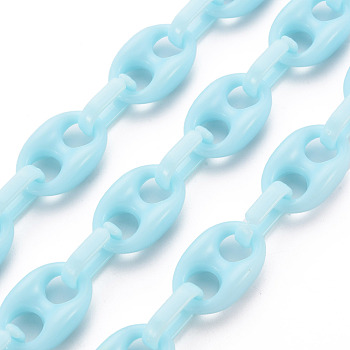 Handmade Opaque Acrylic Link Chains, Oval, Pale Turquoise, Link: 27x17x9mm, Oval: 18.5x11.5x4.5mm, about 3.28 Feet(1m)/strand
