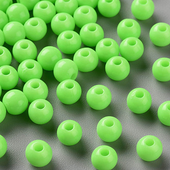 Opaque Acrylic Beads, Round, Lime, 6x5mm, Hole: 1.8mm, about 4400pcs/500g