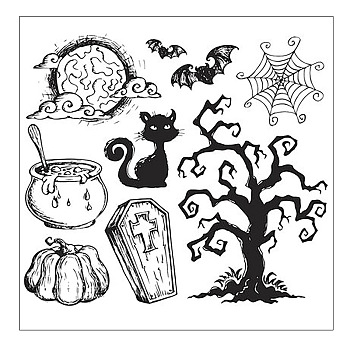 Halloween Transparent Clear Silicone Stamp/Seal, For DIY Scrapbooking/Photo Album Decorative, Use with Acrylic Printing Template Tool, Stamp Sheets, Tools, Tree, 130x130mm