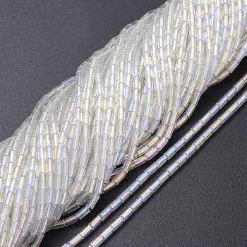Electroplate Glass Beads Strands, AB Color Plated, Column, Clear AB, 4.5~5x2.5mm, Hole: 0.8mm, about 75pcs/Strand, 14.17 inch(36cm)
