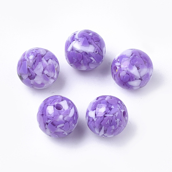 Resin Beads, Imitation Gemstone Chips Style, Round, Medium Purple, 10mm, Hole: 1.8mm