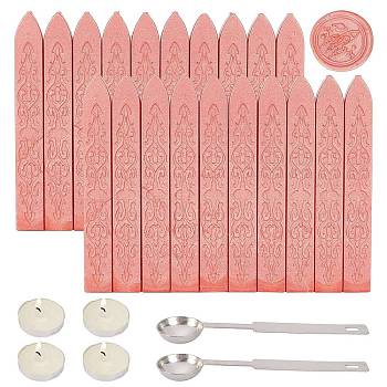 CRASPIRE DIY Scrapbook Kits, Including Candle, Stainless Steel Spoon and Sealing Wax Sticks, Pink, 9x1.1x1.1cm, 20pcs