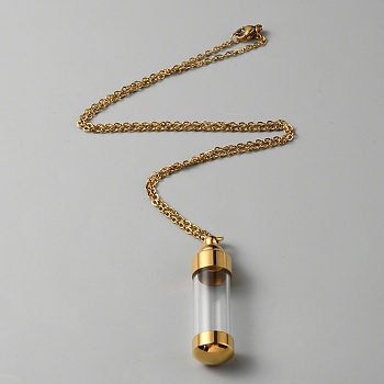 Clear Acrylic Column Perfume Bottle Necklace, Stainless Steel Jewelry for Women, Golden, 18.82 inch(47.8cm)