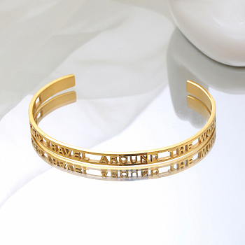 Stylish Stainless Steel Hollow Letter Open Cuff Bangles for Women's Daily Wear, Golden