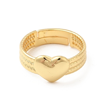Rack Plating Brass Heart Adjustable Ring for Women, Cadmium Free & Lead Free, Real 18K Gold Plated, US Size 7 3/4(17.9mm)