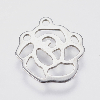 304 Stainless Steel Charms, Cut-Out, Hollow Flower, Stainless Steel Color, 13x12x0.5mm, Hole: 1mm