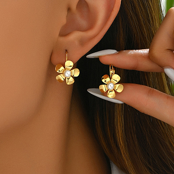 Fashionable Vintage Casual Flower Hoop Earrings for Women, Real 18K Gold Plated, 23x15mm