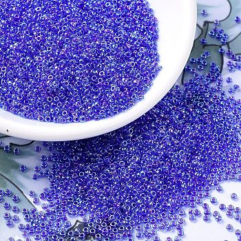 MIYUKI Round Rocailles Beads, Japanese Seed Beads, 11/0, (RR353) Cobalt Lined Sapphire AB, 11/0, 2x1.3mm, Hole: 0.8mm, about 1111pcs/10g