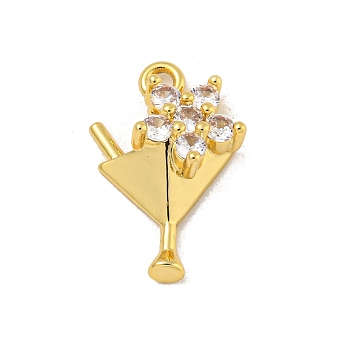 Martini Charms, Wine Glass Charms Rack Plating Brass Micro Pave Clear Cubic Zirconia Pendants, Long-Lasting Plated, Cadmium Free & Lead Free, Real 18K Gold Plated, 15x10x4.5mm, Hole: 1.2mm