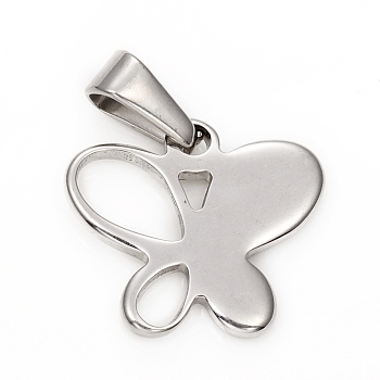 304 Stainless Steel Pendants, Butterfly, Stainless Steel Color, 16.5x18.5x1.5mm, Hole: 3.5x6.5mm
