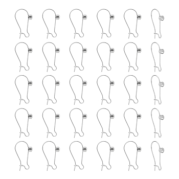 30Pcs 304 Stainless Steel Hoop Earrings Findings, Kidney Ear Wires, with Clear Cubic Zirconia, Stainless Steel Color, 24x14mm, Pin: 0.7mm