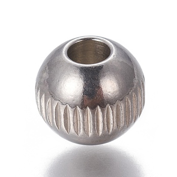 201 Stainless Steel Grooved Beads, Rondelle, Stainless Steel Color, 8x7mm, Hole: 3mm