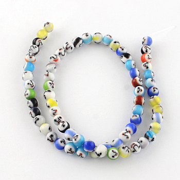 Round Handmade Lampwork Bead Strands, with Face Pattern, Mixed Color, 5.5~6mm, Hole: 0.5mm, about 67pcs/strand, 14.5 inch