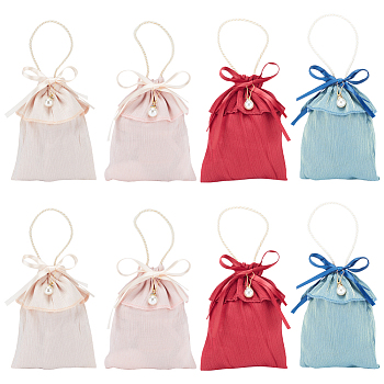 8 Sets 4 Colors Satin Jewelry Drawstring Gift Bags, with Ribbons and Rope Handle, Wedding Favor Candy Bags, Mixed Color, Bag: 16x12x0.5cm, 3pcs/set, 2 sets/color