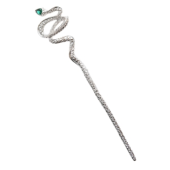 Alloy Rhinestone Hair Sticks, Snake, Platinum, 170x35mm