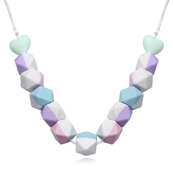 Bohemia Style Silicone Pendant Necklaces, with Rope Chain, Geometric, Colorful, 33.46 inch(85cm)