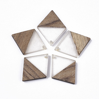 Transparent Resin & Walnut Wood Pendants, Rhombus, Clear, 34.5x24x3mm, Hole: 2mm