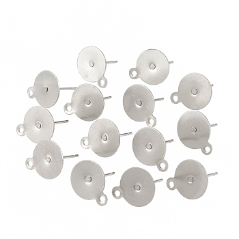 304 Stainless Steel Stud Earring Settings, with Loop, Flat Round, Stainless Steel Color, Tray: 8mm, Hole: 1.4mm, Pin: 0.8mm