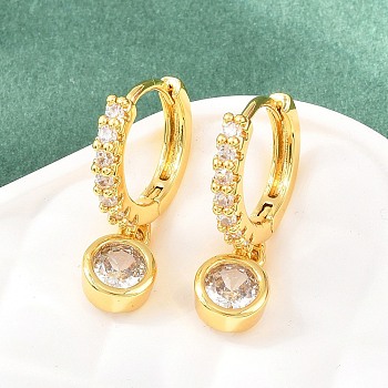 Brass Micro Pave Cubic Zirconia Hoop Dangle Earrings, Round, Real 18K Gold Plated, Clear, 15x14x2.5mm