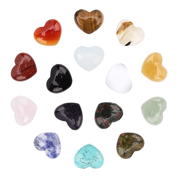 SUNNYCLUE Gemstone Cabochons, Heart, 15x18x6mm, 15 materials, 1pc/material, 15pcs/box