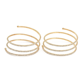 Iron Alloy Rhinestone Multilayer Bangles, Three Loops, End with Immovable Beads, Light Gold, 0.2~3.7cm, Inner Diameter: 2-1/4 inch(5.6cm)