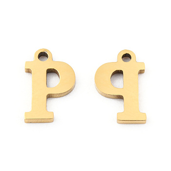 201 Stainless Steel Charms, Alphabet, Letter.P, 8.5x5.5x1mm, Hole: 1mm