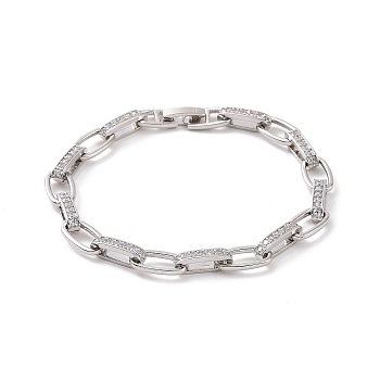Clear Cubic Zirconia Oval Link Chain Bracelet, Brass Jewelry for Women, Platinum, 7-3/4 inch(19.8cm)