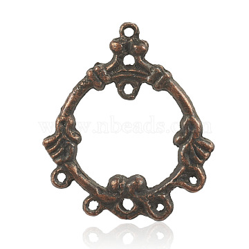 Tibetan Style Ring Alloy Chandelier Component Links, Red Copper, 29x25x1mm, Hole: 1mm and 2mm(PALLOY-J659-68R)