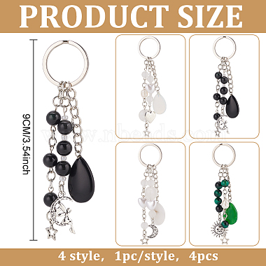 Gemstone with ABS Plastic Imitation Pearl Beaded Keychain with Star/Moon/Sun Alloy Pendants(KEYC-PH01516-02)-2