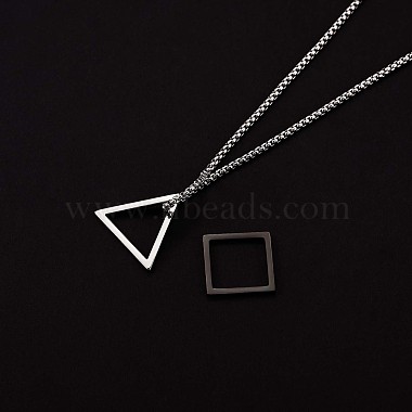 304 Stainless Steel Triangle & Rhombus Pendant Necklace with Box Chains(JN1045B)-5