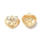 Clear Glass Pendants, Rack Plating Alloy Findings, Nickel Free, Heart with Bowknot Charms, Golden, 16.5x17x6mm, Hole: 1.6mm(PALLOY-O106-22G)