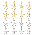 16Pcs 2 Colors Brass Charms, Starfish, with Jump Ring, Cadmium Free & Lead Free, Mixed Color, 12x10.5x2mm, Hole: 3mm, 8pcs/color(KK-ME0002-11)