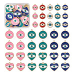 44Pcs 11 Style Rack Plating Alloy Enamel Pendants, with Crystal Rhinestone, Light Gold, Flat Round & Heart with Evil Eye, Mixed Color, 18~28.5x15~24.5x1.5~2mm,Hole: 1.6~2.5mm, 4Pcs/style(FIND-CD0001-37)