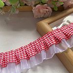 Polyester Tartan Lace Trim, Lace Ribbon, for Sewing Decoration, Red, 1-5/8 inch(41mm), about 50.00 Yards(45.72m)/Roll(OCOR-WH20018-61C)