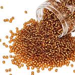 TOHO 8/0 Round Beads, Japanese Seed Beads, (22C) Silver Lined Topaz, 3mm, Hole: 1mm, about 222pcs/10g(X-SEED-TR08-0022C)