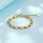 304 Stainless Steel Cable Chain Bracelets for Women, Oval Link Bracelets, Real 18K Gold Plated, 6-1/4 inch(16cm)(CF3254-1)