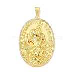 Religion Brass Micro Pave Clear Cubic Zirconia Big Pendants, Oval with St. Christopher Charms, Rack Plating, Long-Lasting Plated, Cadmium Free & Lead Free, Real 18K Gold Plated, 53x35x6mm, Hole: 9x5mm(KK-A303-10A-G)