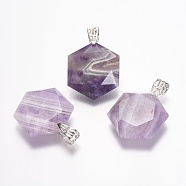 Natural Amethyst Gemstone Pendants, Faceted, Hexagram, Platinum, 41x28x9mm, Hole: 5x9mm(X-G-E338-09G)