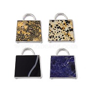 Natural Mixed Stone Pendants, Handbag Charms, with Rack Plating Platinum Tone Brass Findings, Cadmium Free & Lead Free, 34x29.5x3mm, Hole: 6x11mm(G-G977-04P)
