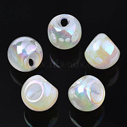 Opaque Acrylic Beads, AB Color Plated, with Glitter Powder, Half Round, White, 19.5x19.5x19mm, Hole: 5mm(PACR-S224-05)