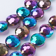 Electroplate Glass Beads Strands, Full Plated, Faceted, Flat Round, Multi-color Plated, 14x8mm, Hole: 1mm, about 25pcs/strand, 13.7 inch(X-EGLA-E036-FP02)