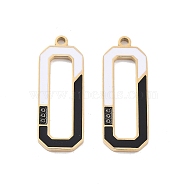 Ion Plating(IP) 304 Stainless Steel Pendants, with Enamel, Rectangle Charm, Golden, White, 26x9.5x1.5mm, Hole: 1.6mm(STAS-P339-09G-02)