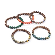 Unisex Stretch Bracelets, with Synthetic Malachite(Dyed) Beads and Wood Beads, Round, Mixed Color, 2-1/4 inch(5.7cm)(BJEW-JB04963)