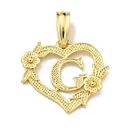 Heart Brass Pendants, Long-Lasting Plated, Cadmium Free & Lead Free, Real 18K Gold Plated, Letter G, 18x20x3mm, Hole: 3.5x7mm(KK-I714-04G-G)