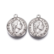 304 Stainless Steel Coin Pendants, Repvbblica Italiana, Stainless Steel Color, 18x15x3mm, Hole: 1.8mm(STAS-F207-09P)