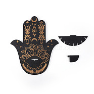 Wooden Hamsa Hand Shelf for Crystals, Witchcraft Floating Wall Shelf, Candle Holder, Black, 300x250mm(WICR-PW0004-002C)