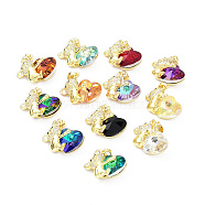 Real 18K Gold Plated Rack Plating Brass Micro Pave Cubic Zirconia Pendants, with Glass, Long-Lasting Plated, Cadmium Free & Lead Free, Koala with Heart, Mixed Color, 20x24~25x11.5mm, Hole: 3.5x5mm(KK-G466-03G)