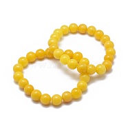 Natural Yellow Jade Bead Stretch Bracelets, Round, Dyed, 2 inch~2-1/8 inch(5.2~5.5cm), Bead: 10mm(X-BJEW-K212-C-038)