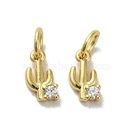 Rack Plating Brass Micro Pave Cubic Zirconia Pendants, with Jump Ring, Long-Lasting Plated, Lead Free & Cadmium Free, Cactus, Real 18K Gold Plated, 8.5x4.5x2mm, Hole: 3mm(KK-H473-10G)